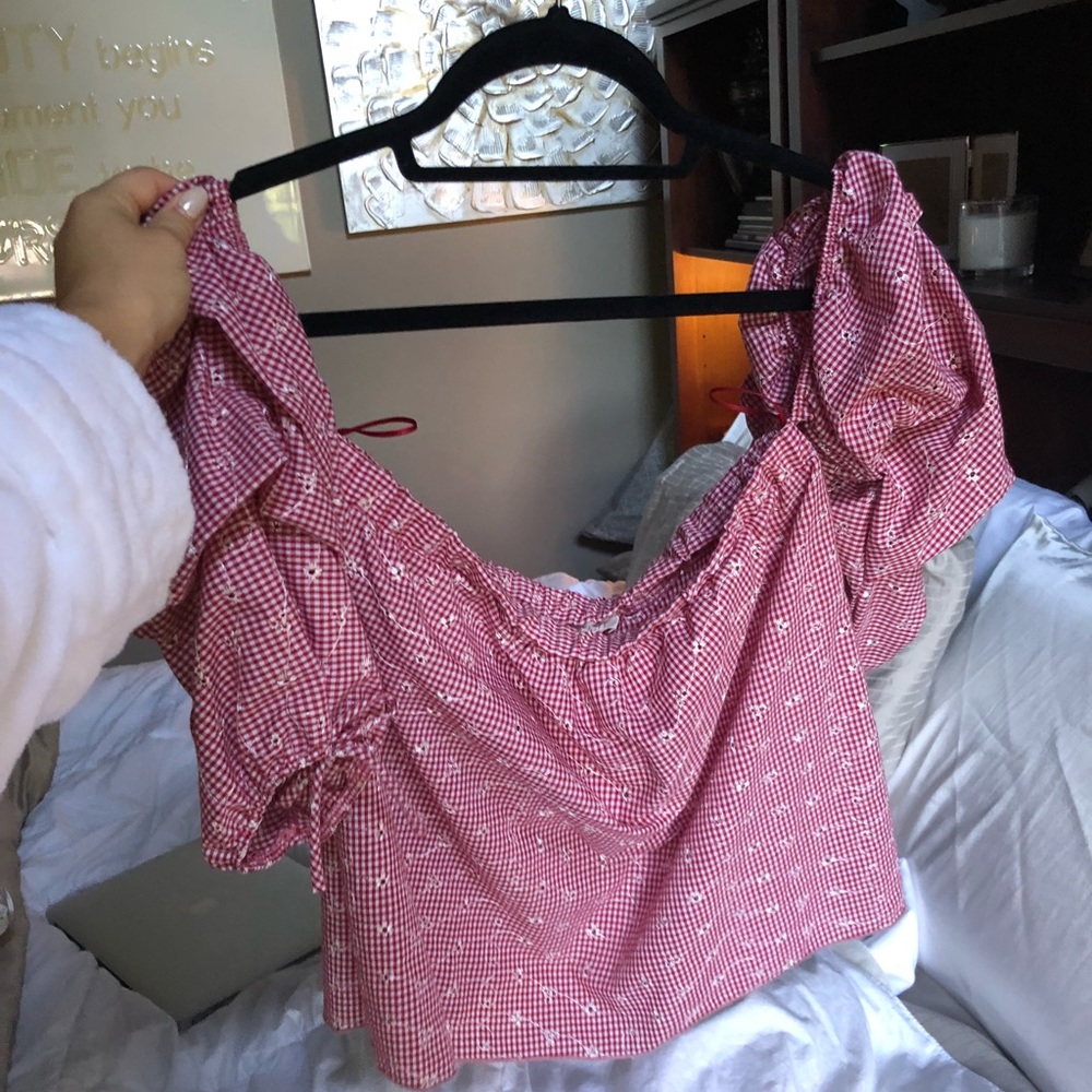 Red and White Polka Dot Off Shoulder